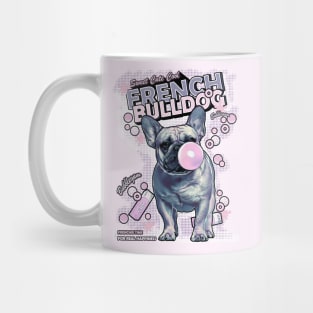 Blue French bulldog, vintage 80' french bulldog, sweet frenchie with pink bubblegum Mug